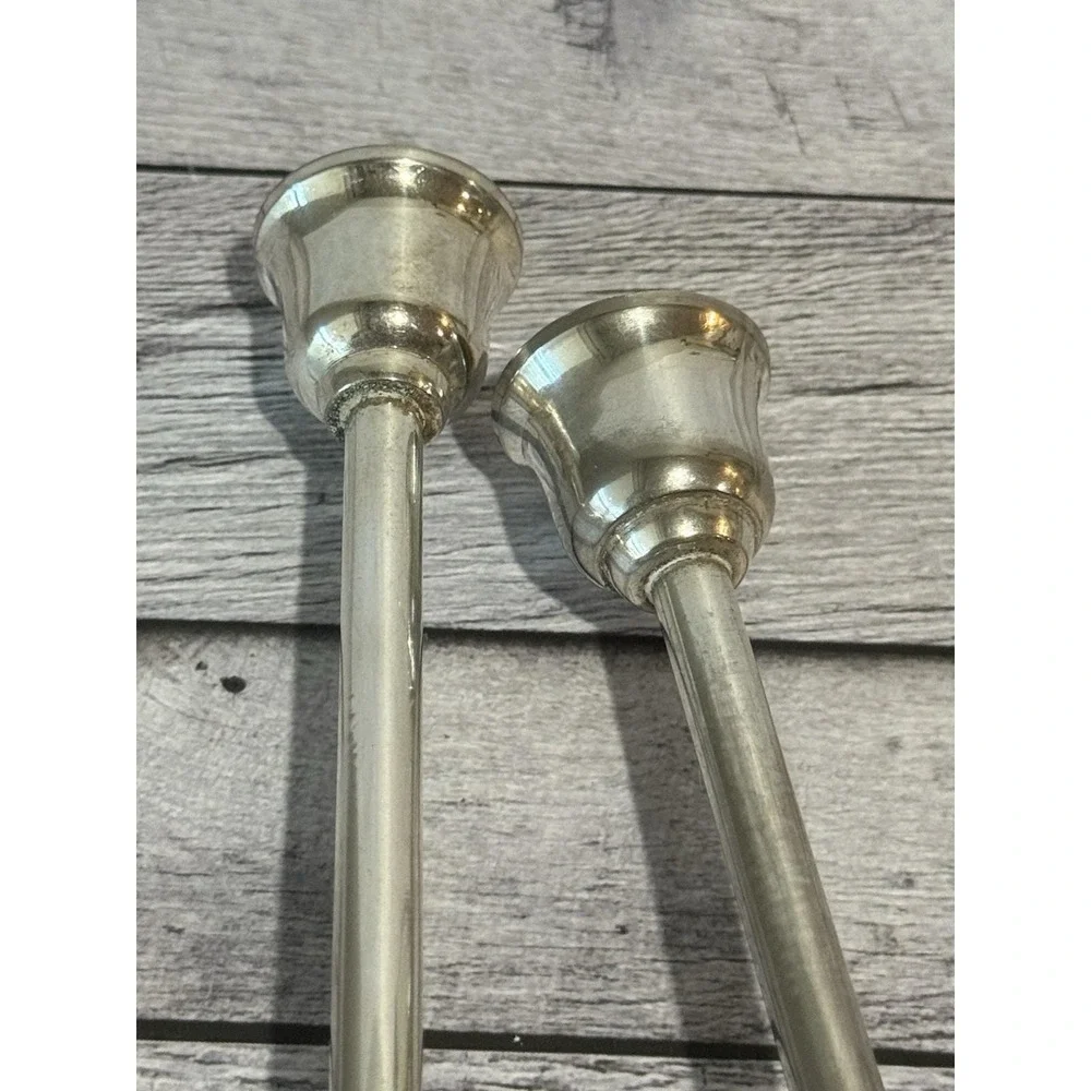 Vintage Silver Plated Candlestick Holders Set  2 Mid Century Modern Trumpet 12